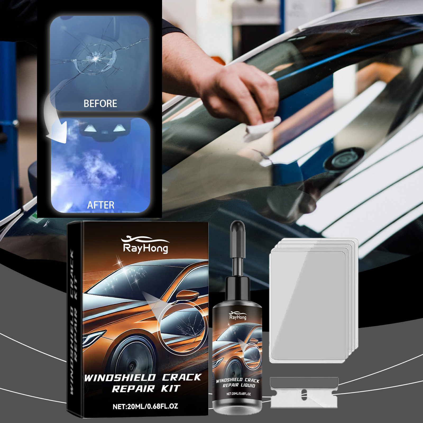 Liquid Uv Glue Kit - Auto-Windschutzscheiben-Reparaturharz-Set UV-härtender Kleber zur Reparatur von