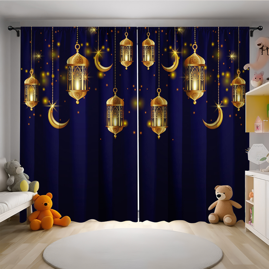 Privacy Filter 2Pack - 2er-Pack goldene Laternen- und Halbmondvorhänge, flacher