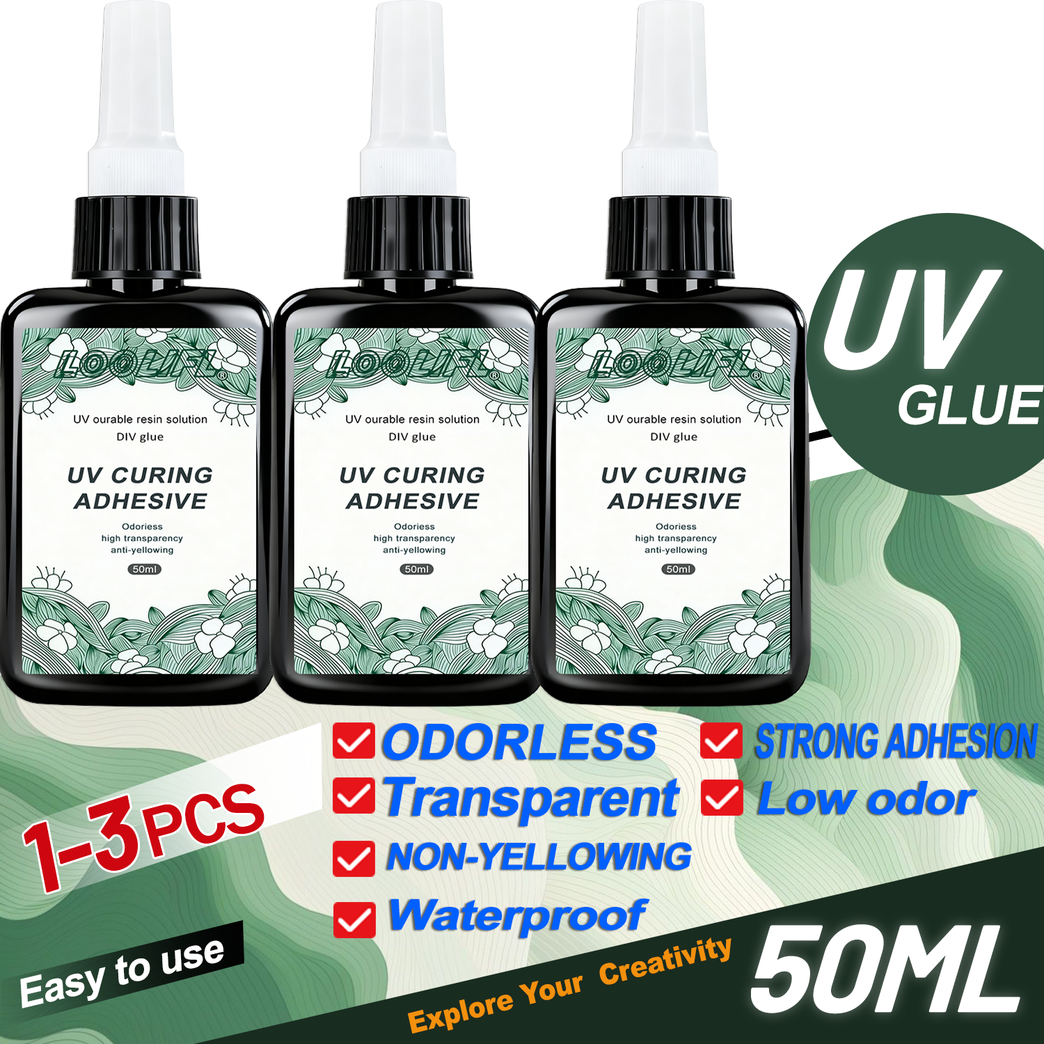 Liquid Uv Glue Kit - LOOLIFL Neuer Starker 50ml UV-Kleber Härtender