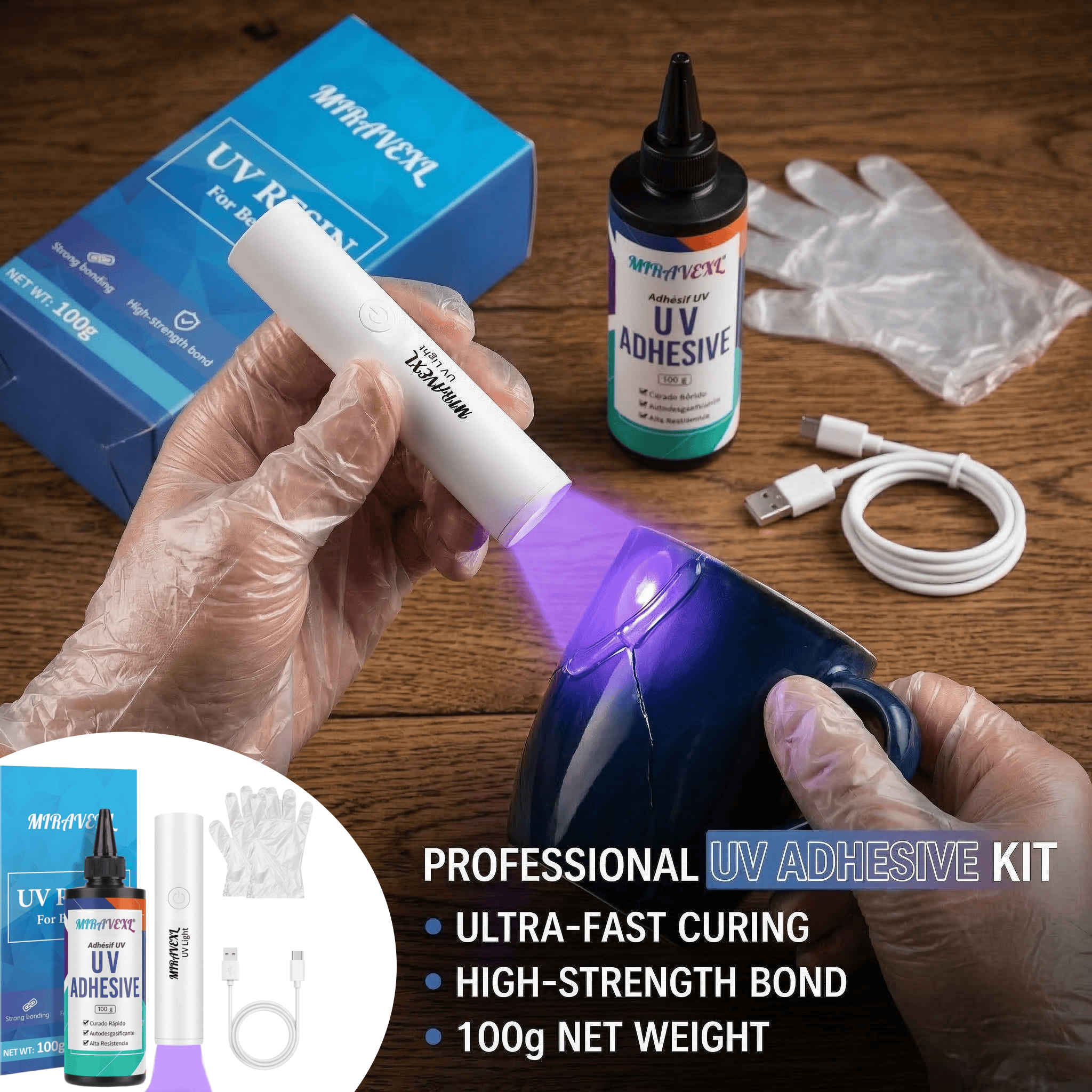 Liquid Uv Glue Kit - Verbessertes UV-Harz-Set mit USB-Licht, Schnell Härtender
