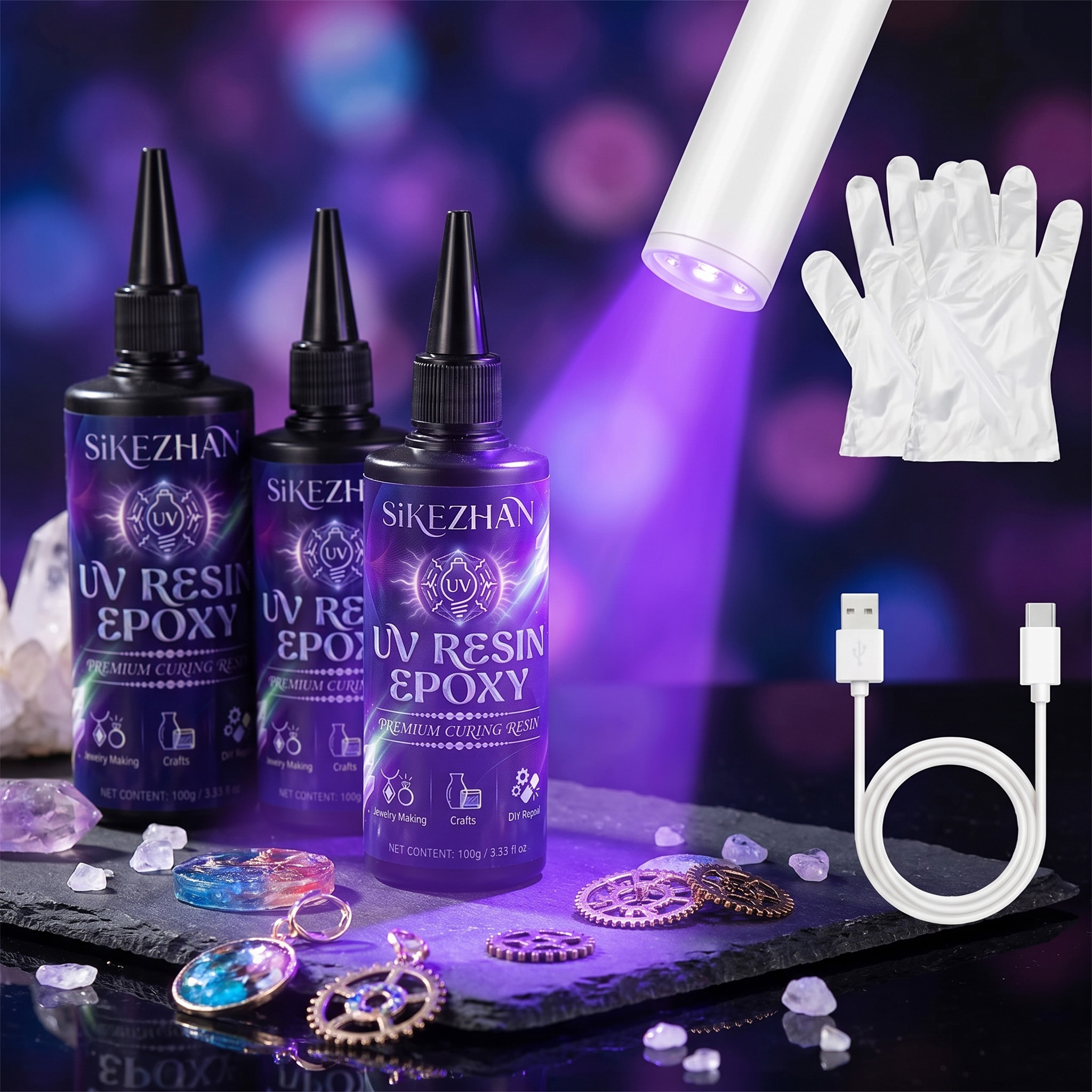 Liquid Uv Glue Kit - Kristallklares UV-Kleber-Set mit Licht, Schnelltrocknender Harzkleber