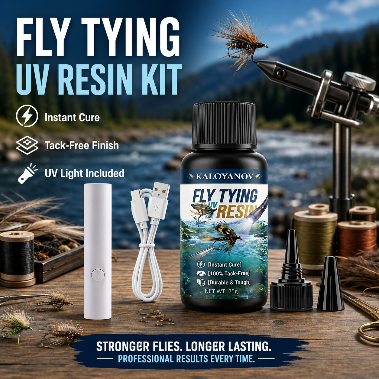 Liquid Uv Glue Kit - UV-Harz Fliegenbinde-Set mit USB-UV-Licht, Professioneller Schnellhärtender