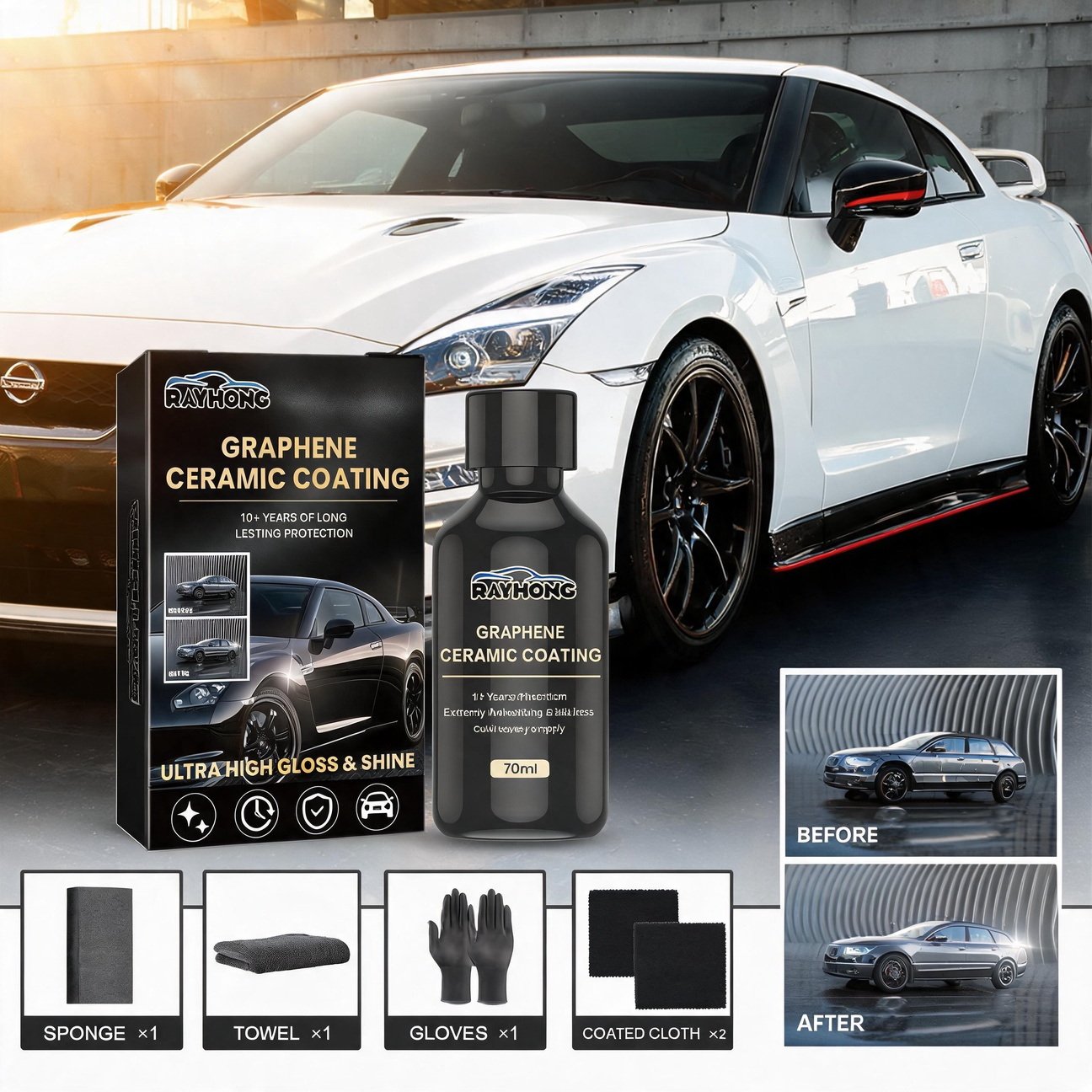 Nano Liquid Coating - 1-5 Stück Lackschutzflüssigkeit UV Glow 70ML