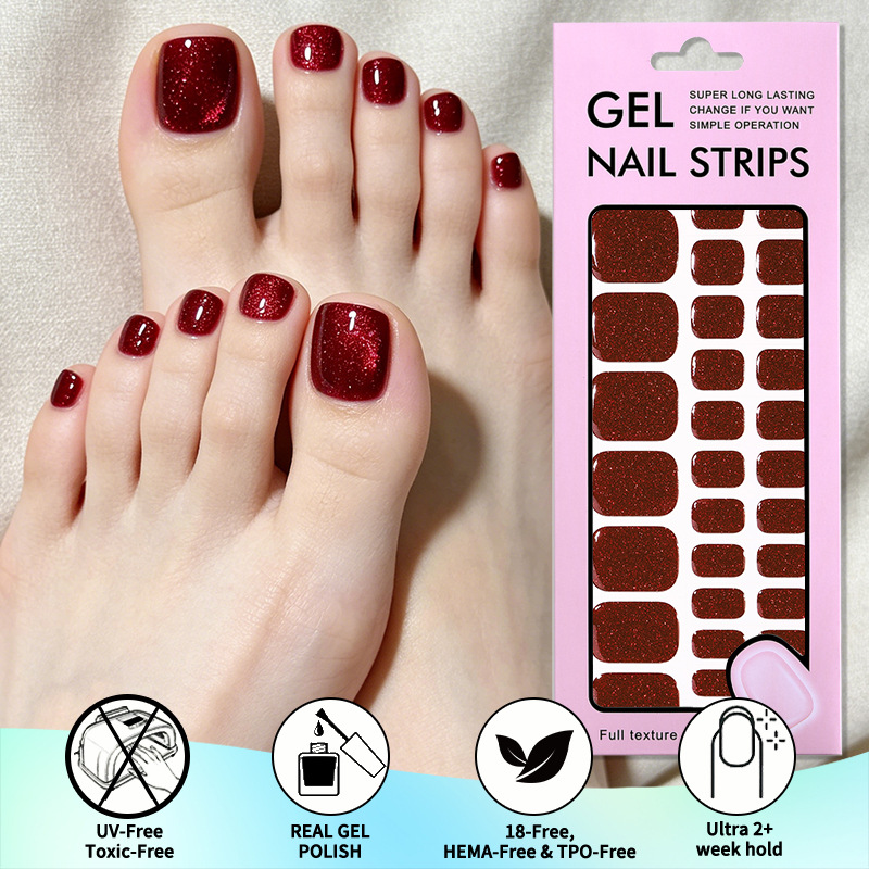 Full Cover Adhesive - Einfarbiger Super-Glanz UV-freier Gel-Zehennagel-Aufkleber Sommer Vollabdeckung