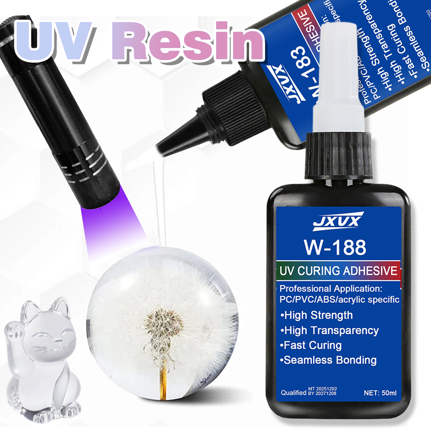 Liquid Uv Glue Kit - 50-ml-UV-Harz-Sets mit Lampe – UV-Epoxidharz-Kleber –